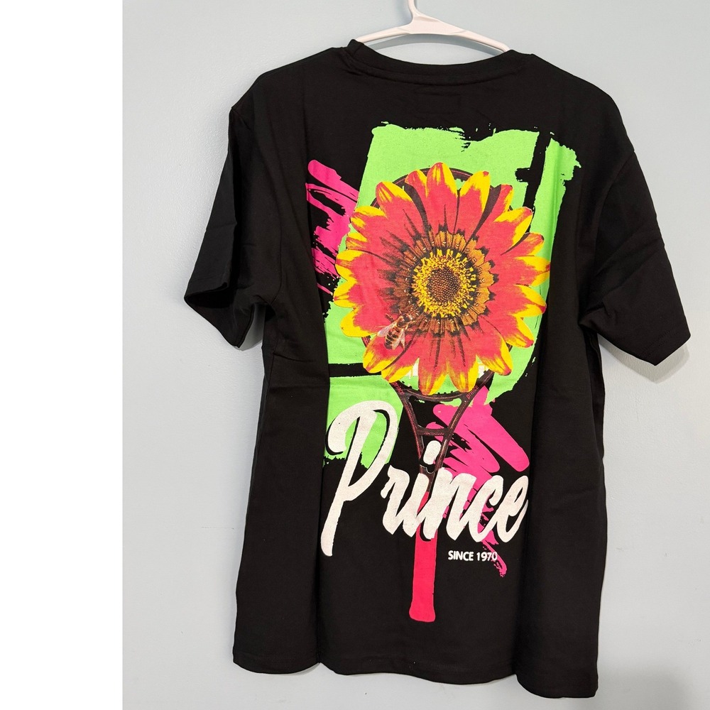 Prince Men's M Tennis Graphic T-Shirt Black Sunflower Racket 0875